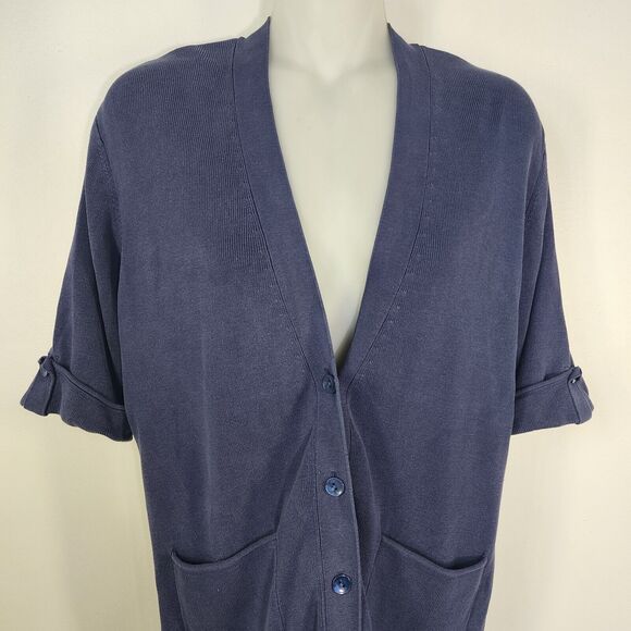Coldwater Creek Women's Cardigan Medium 10-12 Elbow Tab Sleeve Blue Silk Cotton - Picture 3 of 9